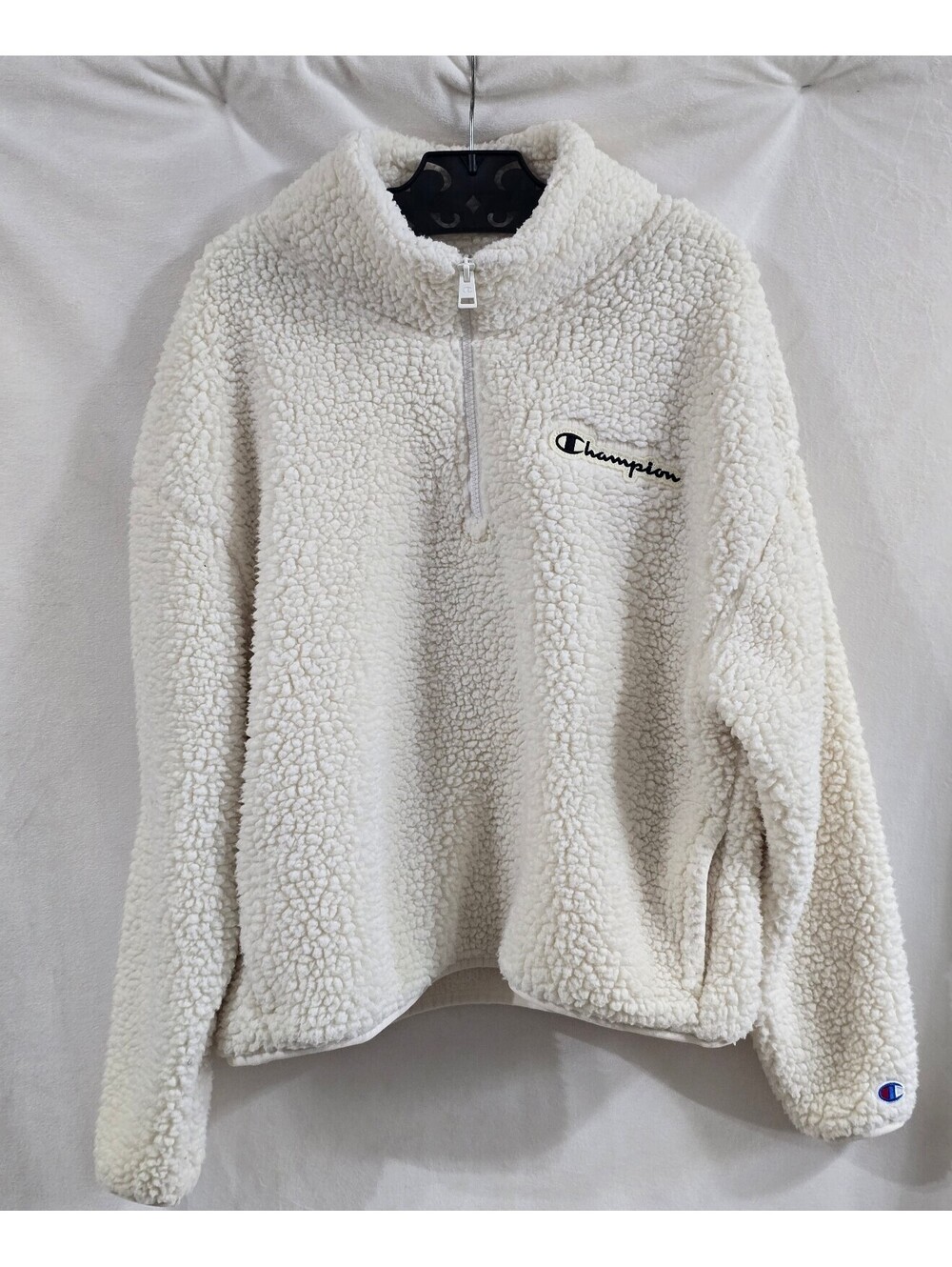Champion Women's Cream Sherpa Fleece Pullover Half Zip Sweatshirt Medium